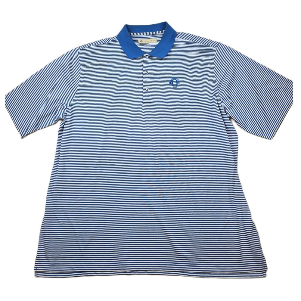 Donald Ross‎ Polo Shirt Mens 2XL Blue White Striped Polyester Golf Sportswear